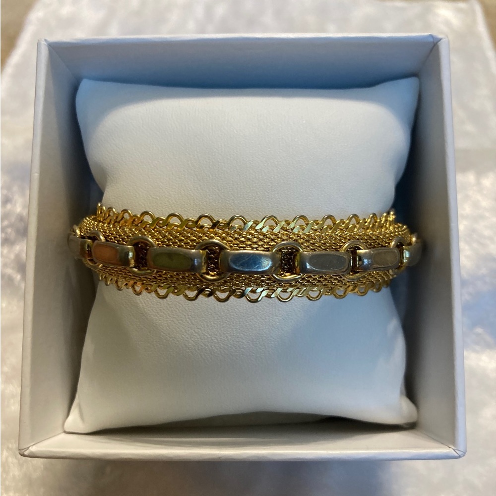 VTG Signed HOBE’ Gold Mesh & Silver Link Cuff Bracelet